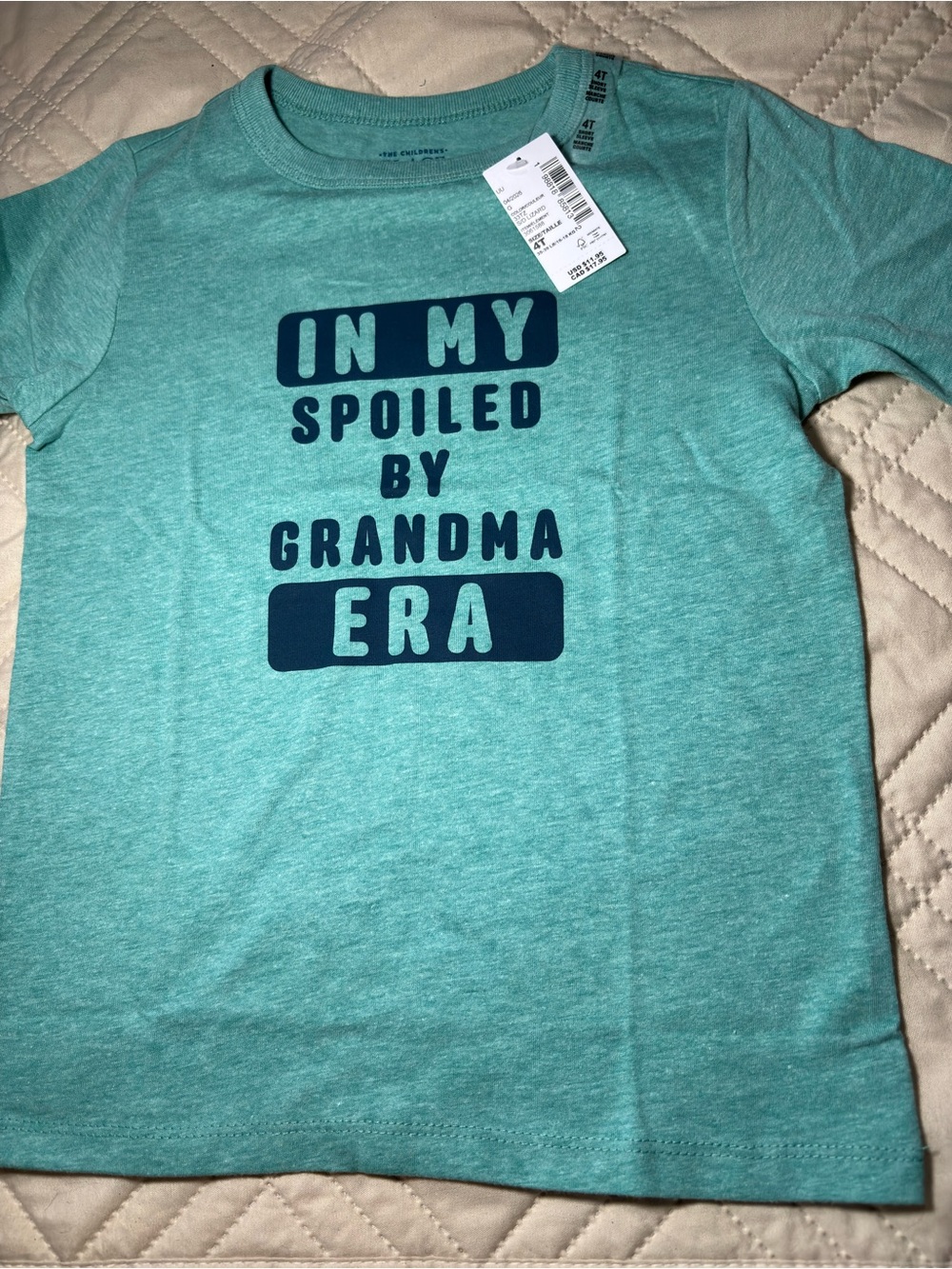 Children’s Place 4T Bright Teal 'In My Spoiled By Grandma Era'